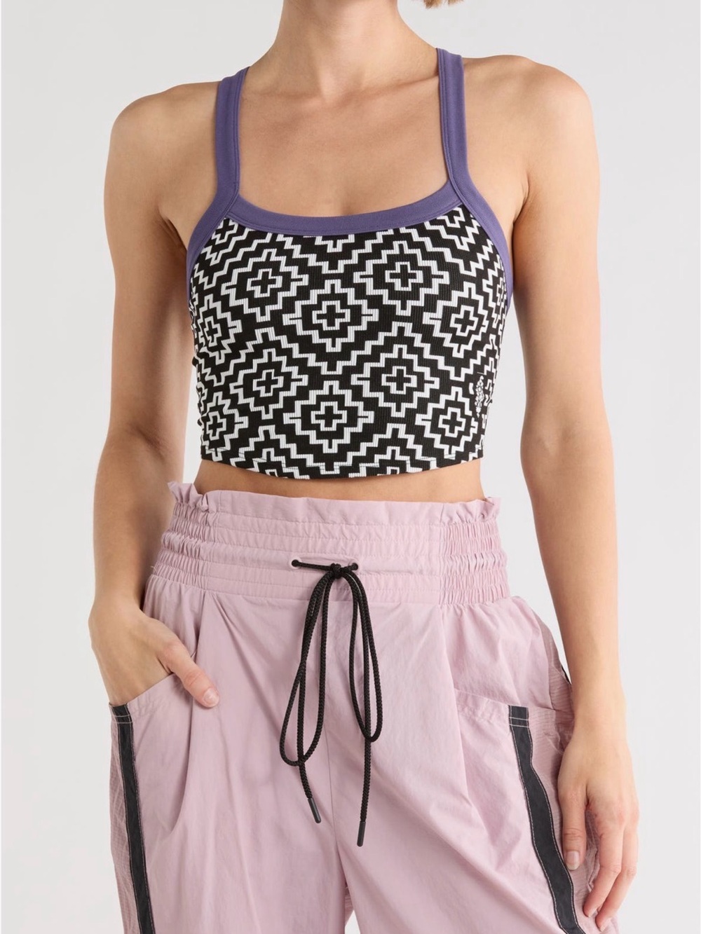 Free People Geometric Crop Camisole with Purple Trim